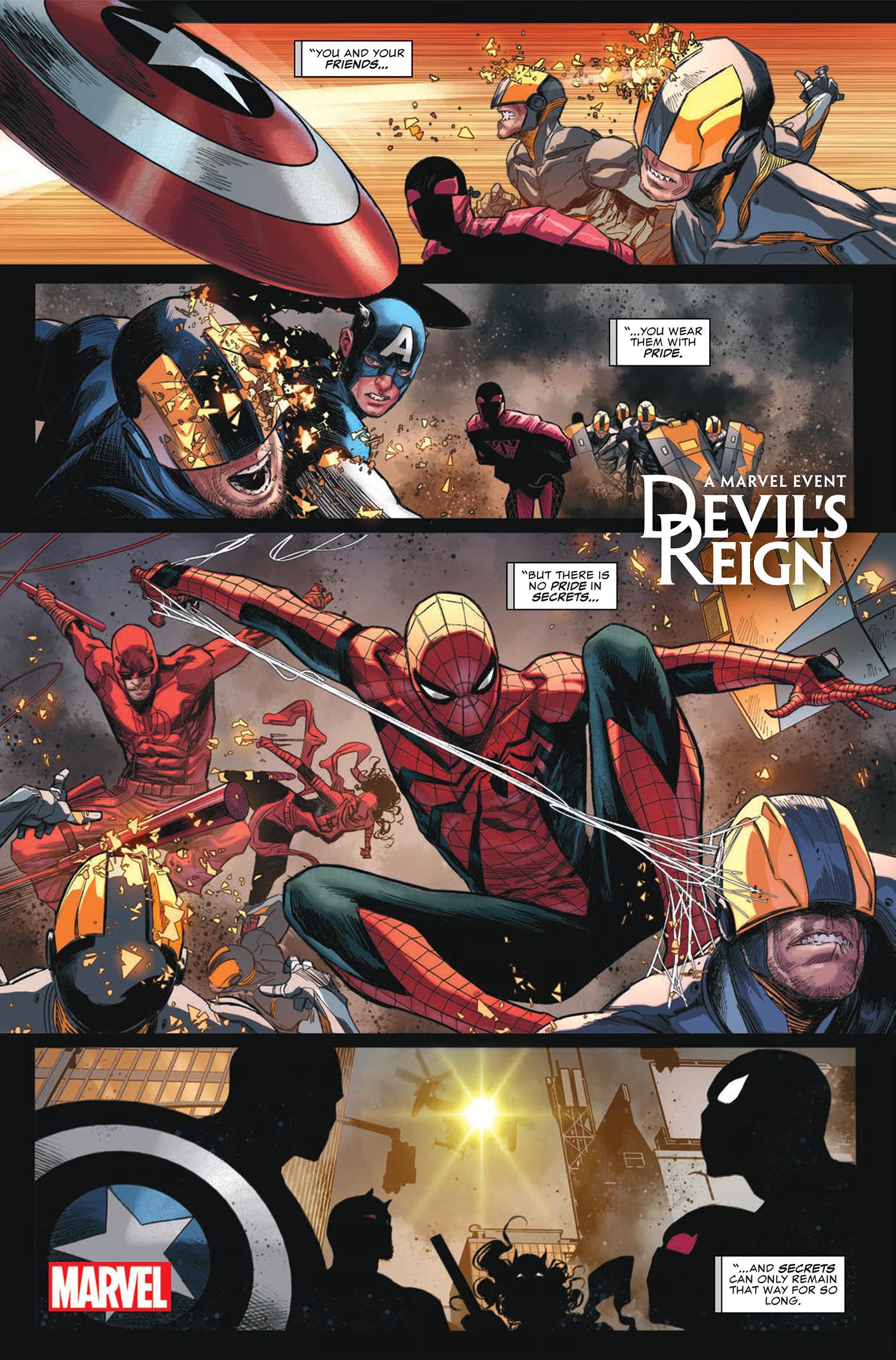 Captain America and the Daredevils save Spider-Man from being arrested.
