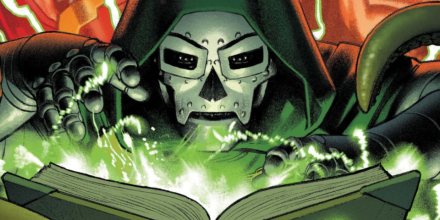 Doctor Doom casts a spell from the Darkhold in Marvel Comics
