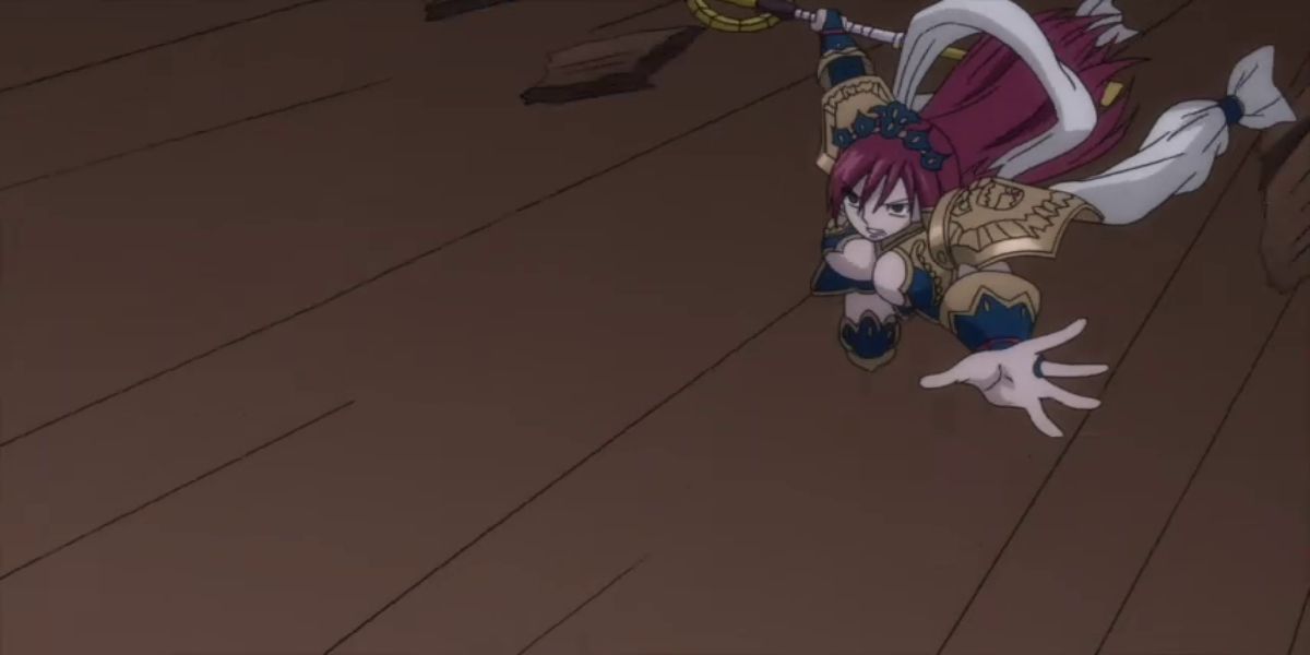 Erza attacking with her Nakagami Armor