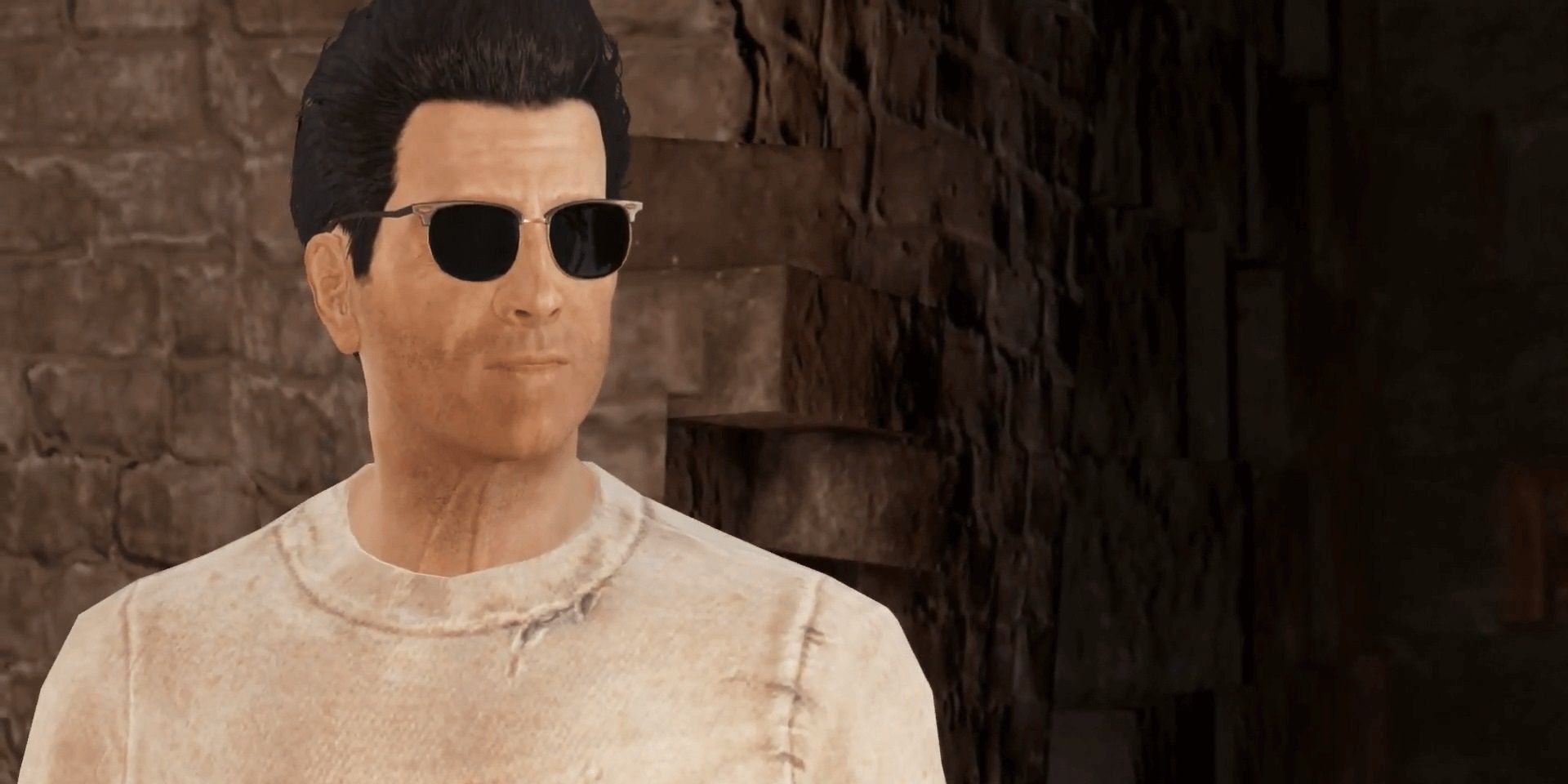 Deacon do Fallout 4 usando óculos escuros.