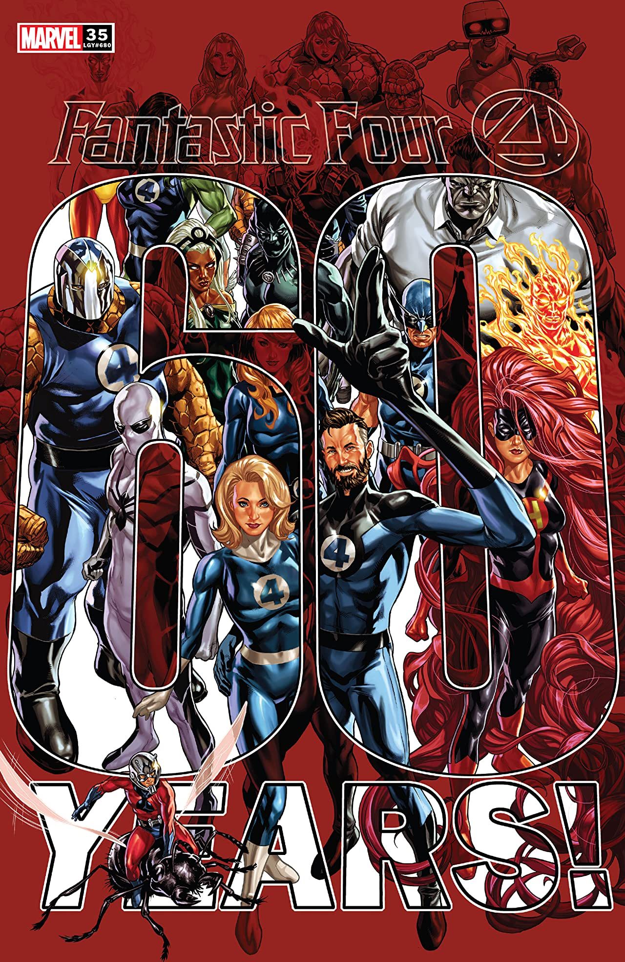 The Fantastic Four gather to celebrate 60 years on the cover of Fantastic Four 35 by Mark Brooks