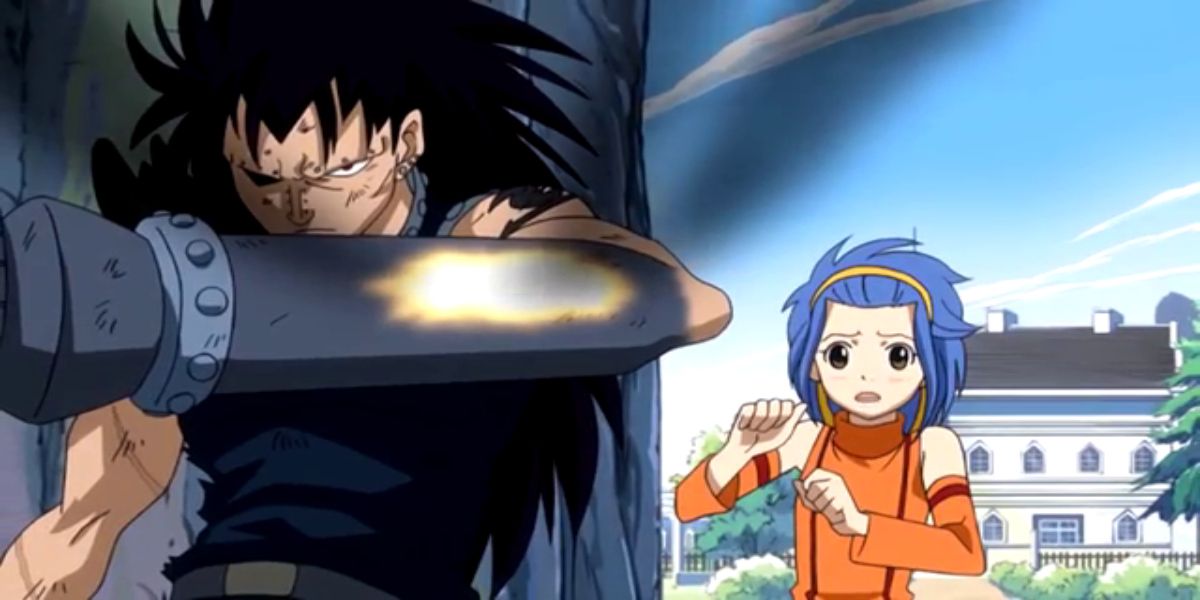 Gajeel protecting Levy