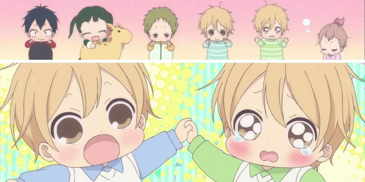 Top image features all the children from the Babysitting Club from School Babysitters; bottom image features Kazuma and Takuma Mamizuka from School Babysitters