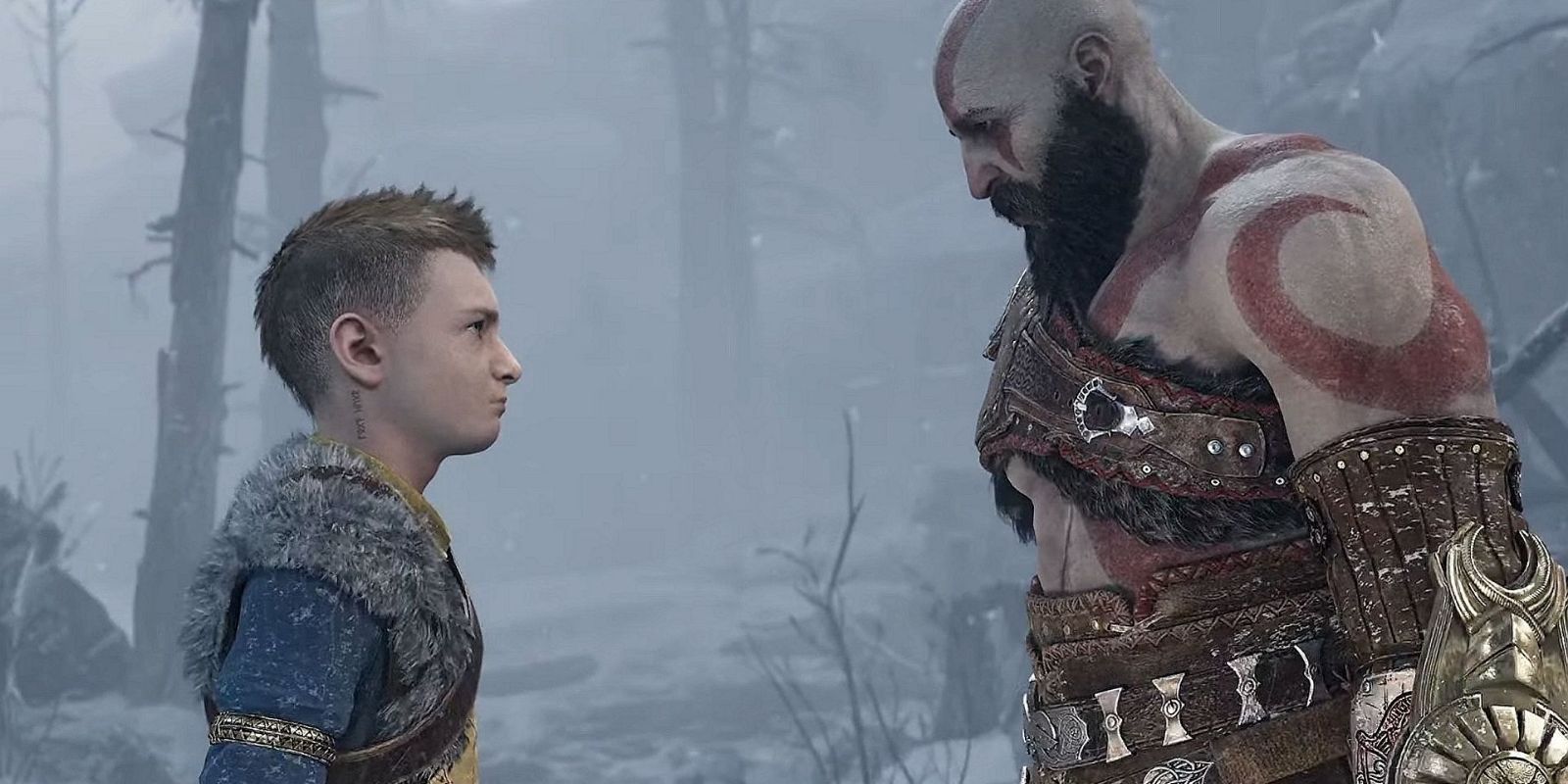Kratos and Atreus having a tense conversation in God of War Ragnarok