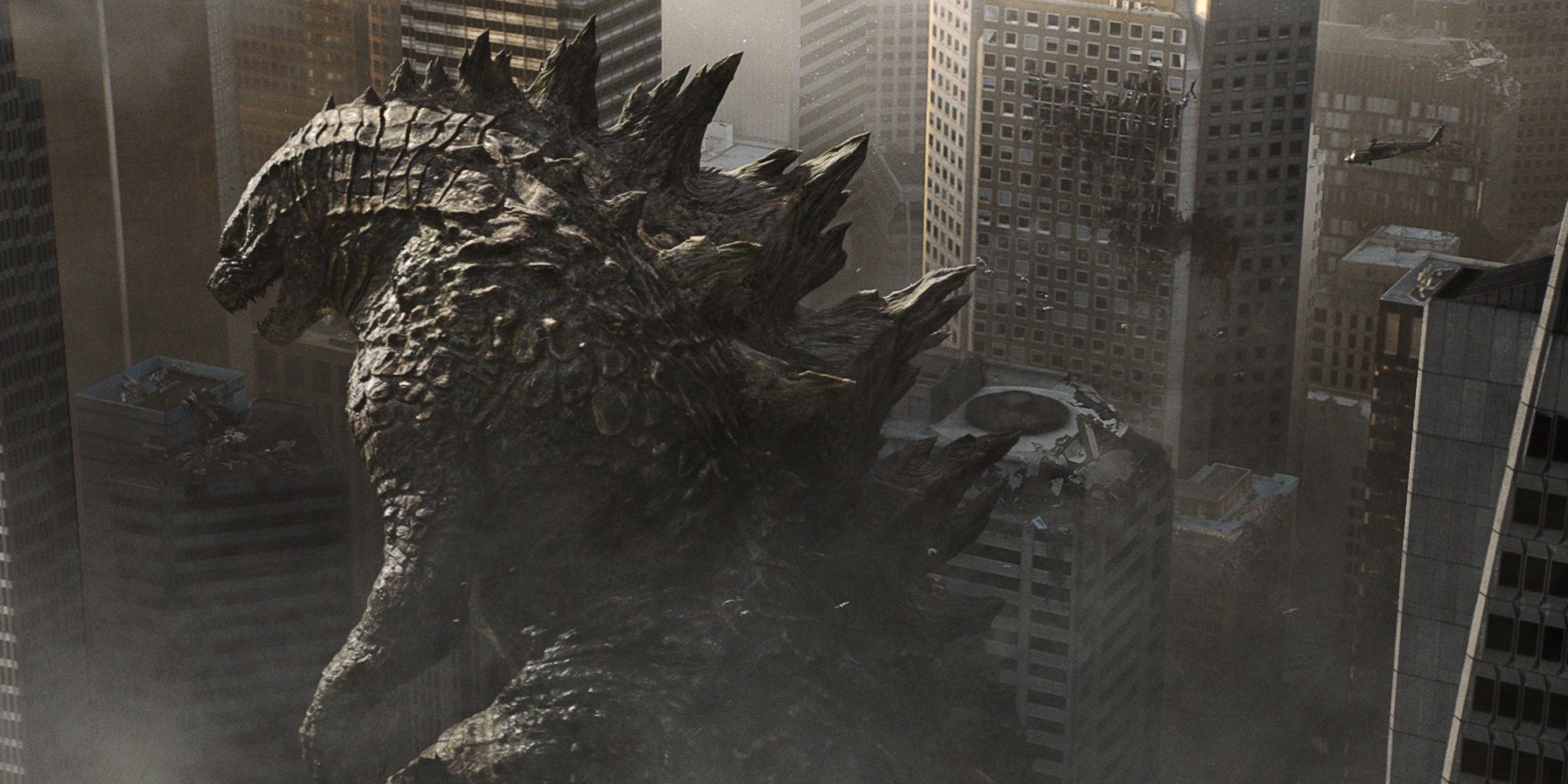 Godzilla prowling a city