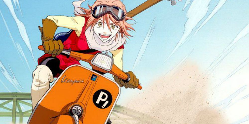 Haru on their moped from FLCL