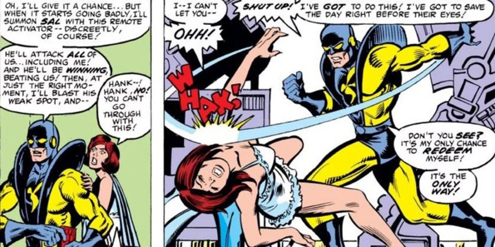 Hank Pym hits Janet van Dyne in Marvel Comics