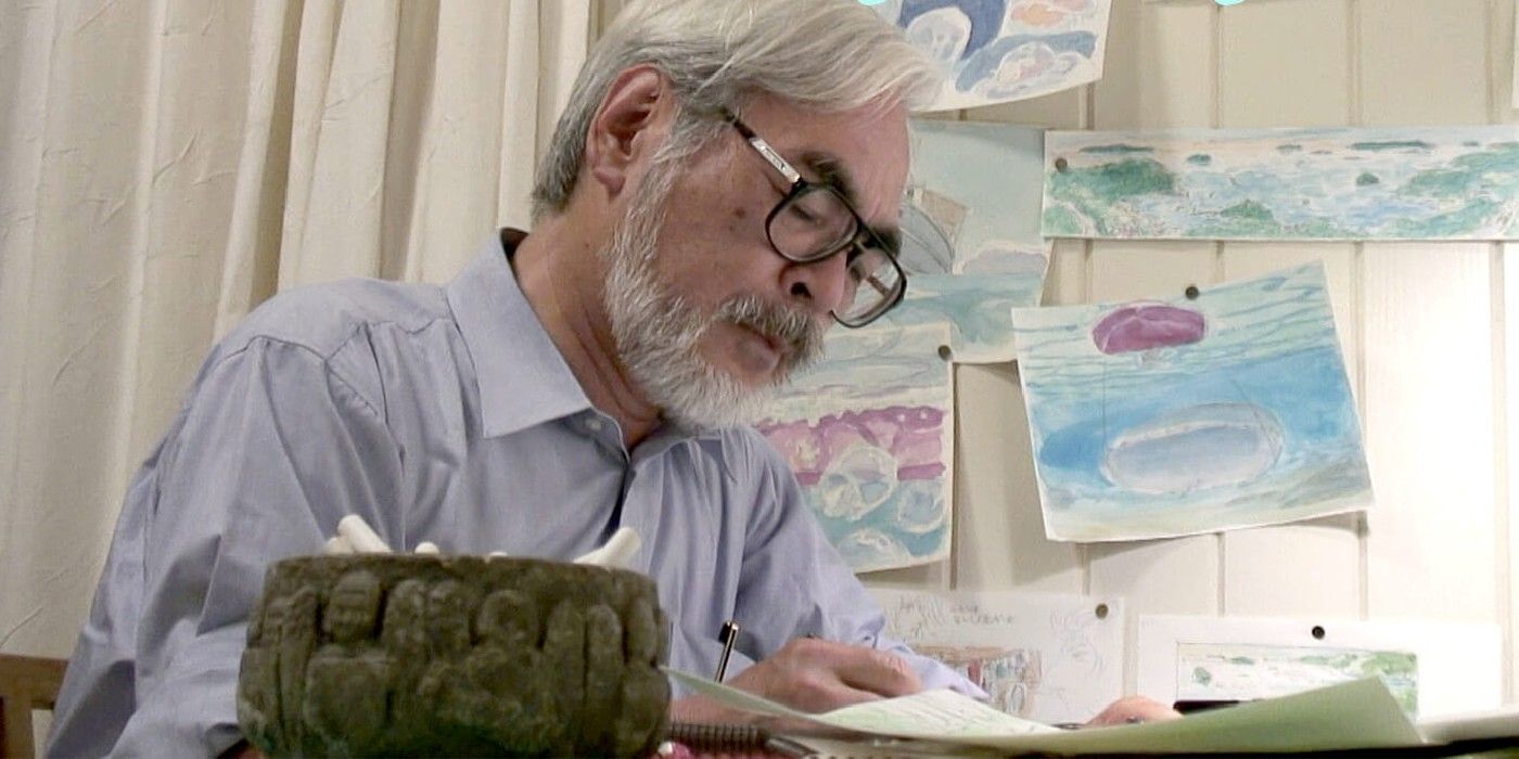 Hayao Miyazaki Works At His Table