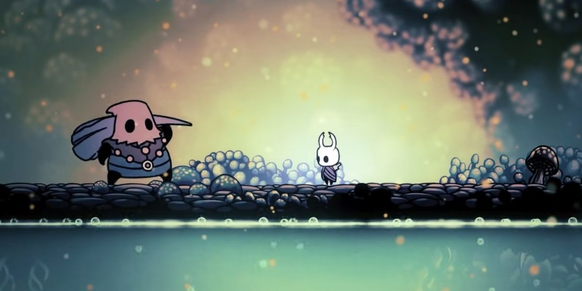 Hollow Knight fighting enemy.