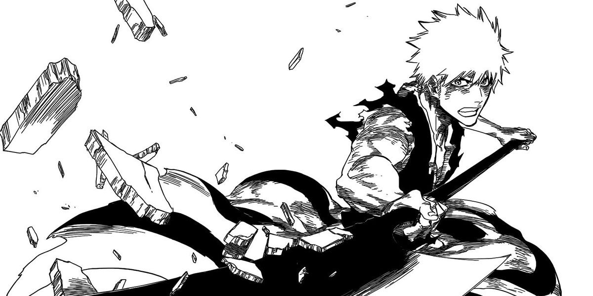 Ichigo swinging his zanpakuto Bleach manga