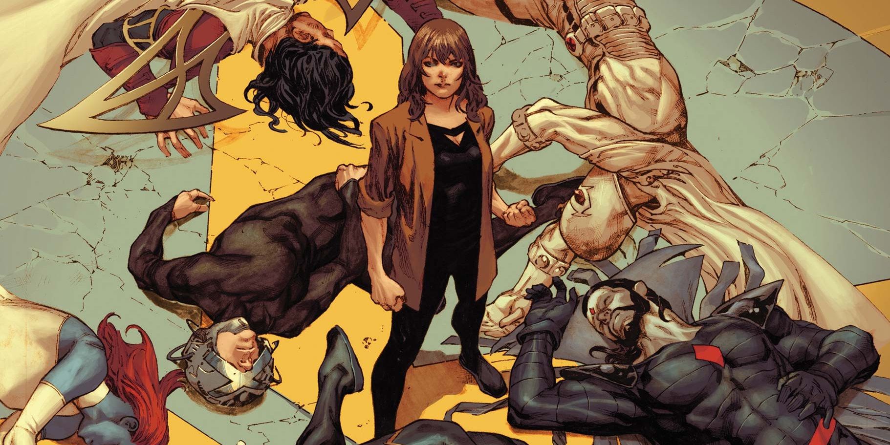 Moira MacTaggert stands over the X-Men on the cover of Inferno 1 by Jerome Opena