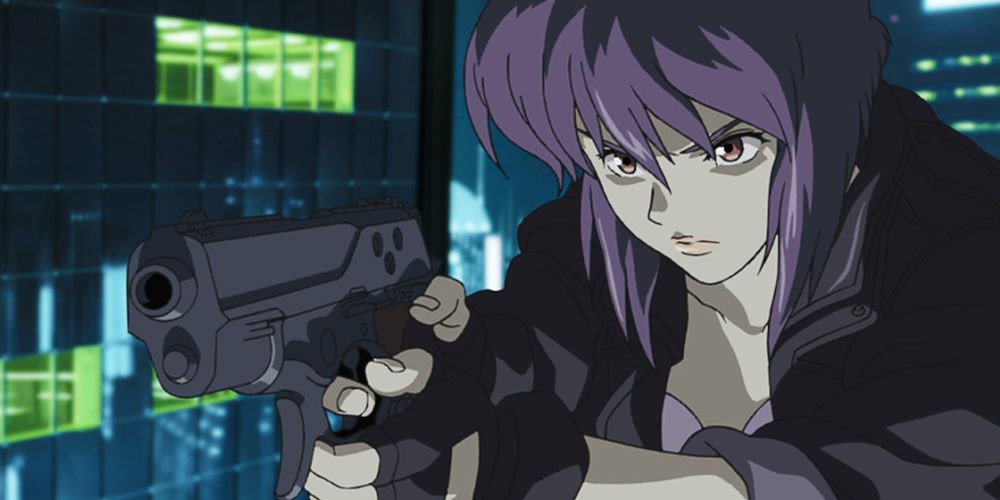 Kusanagi with a gun from Ghost in the Shell SAC