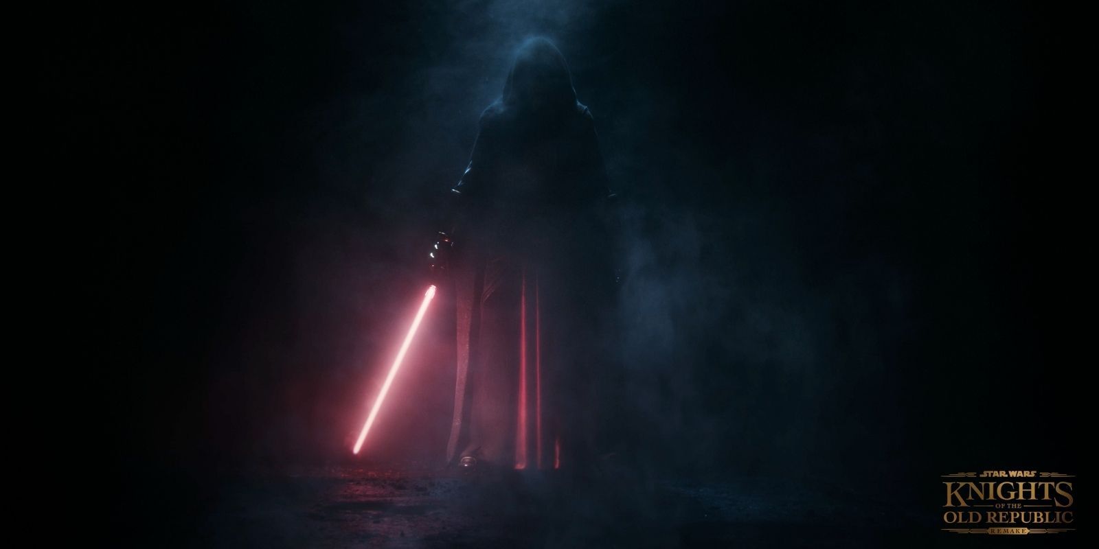 A hooded Sith warrior bearing a red lightsaber in Star Wars: Knights of the Old Republic