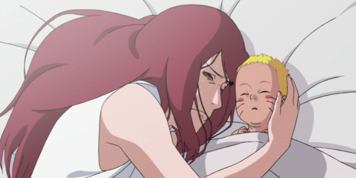Kushina embraces a baby Naruto