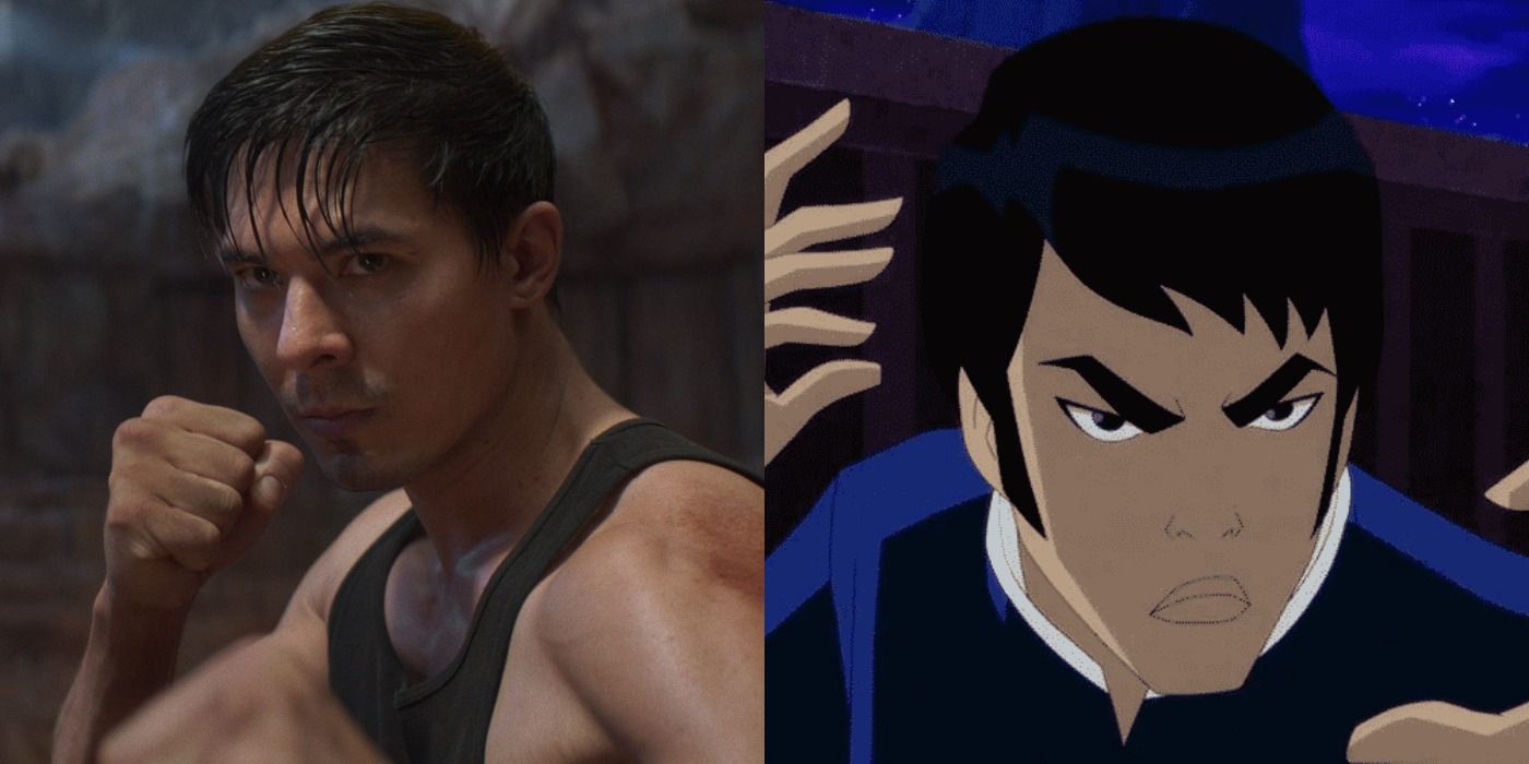 An image of Lewis Tan in a scene from the Mortal Kombat reboot next to an image of Richard Dragon from Batman: Soul of the Dragon.