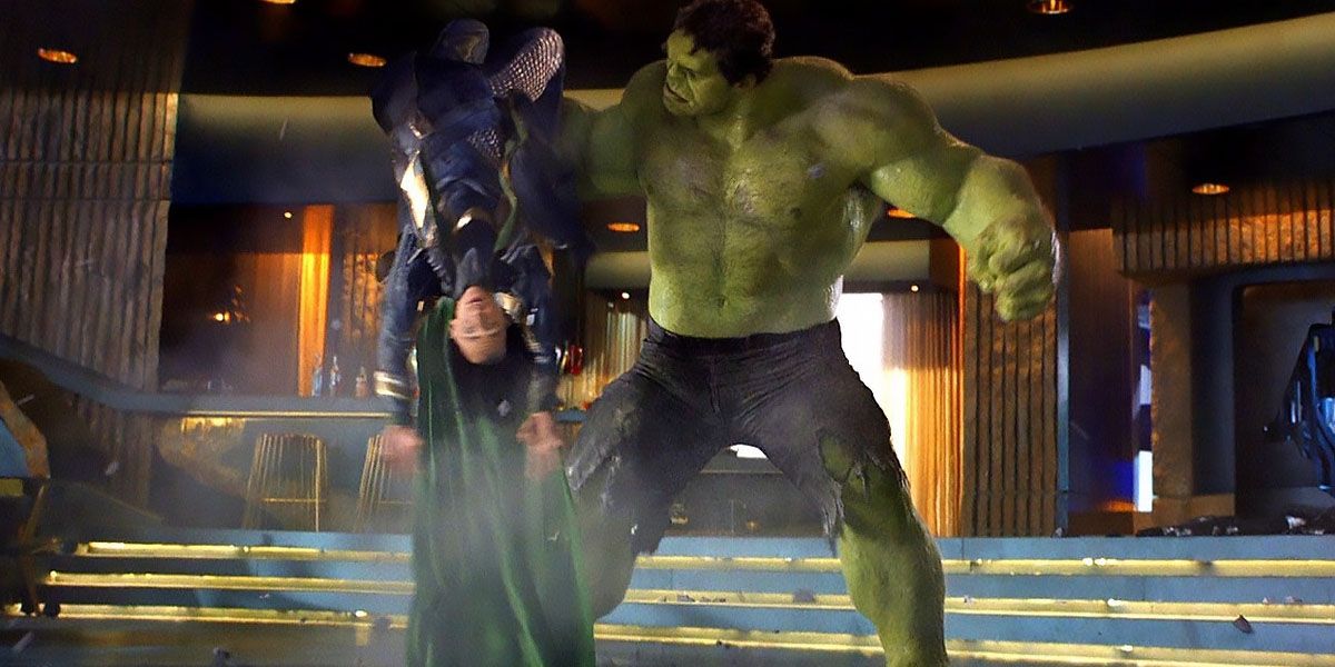 Loki is beaten by the Hulk