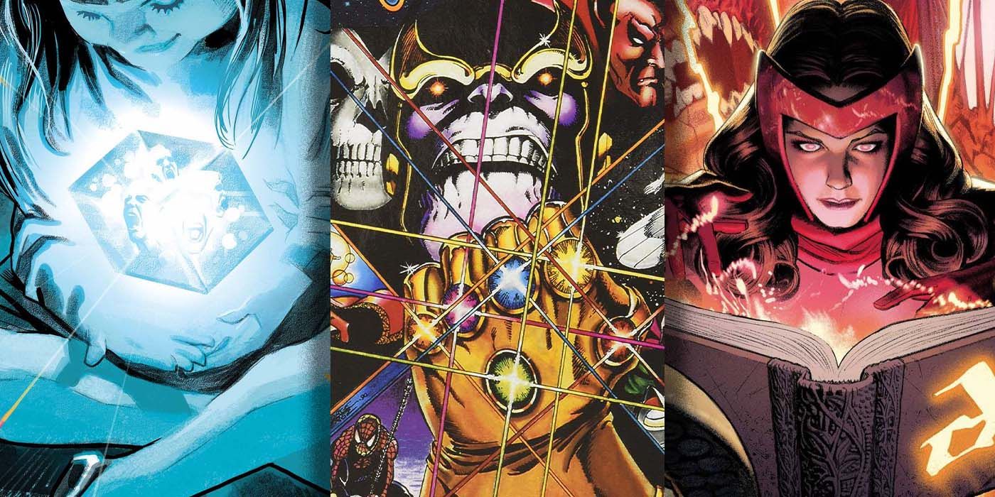 Marvel Comics' Cosmic Cube, Infinity Gauntlet, and Darkhold