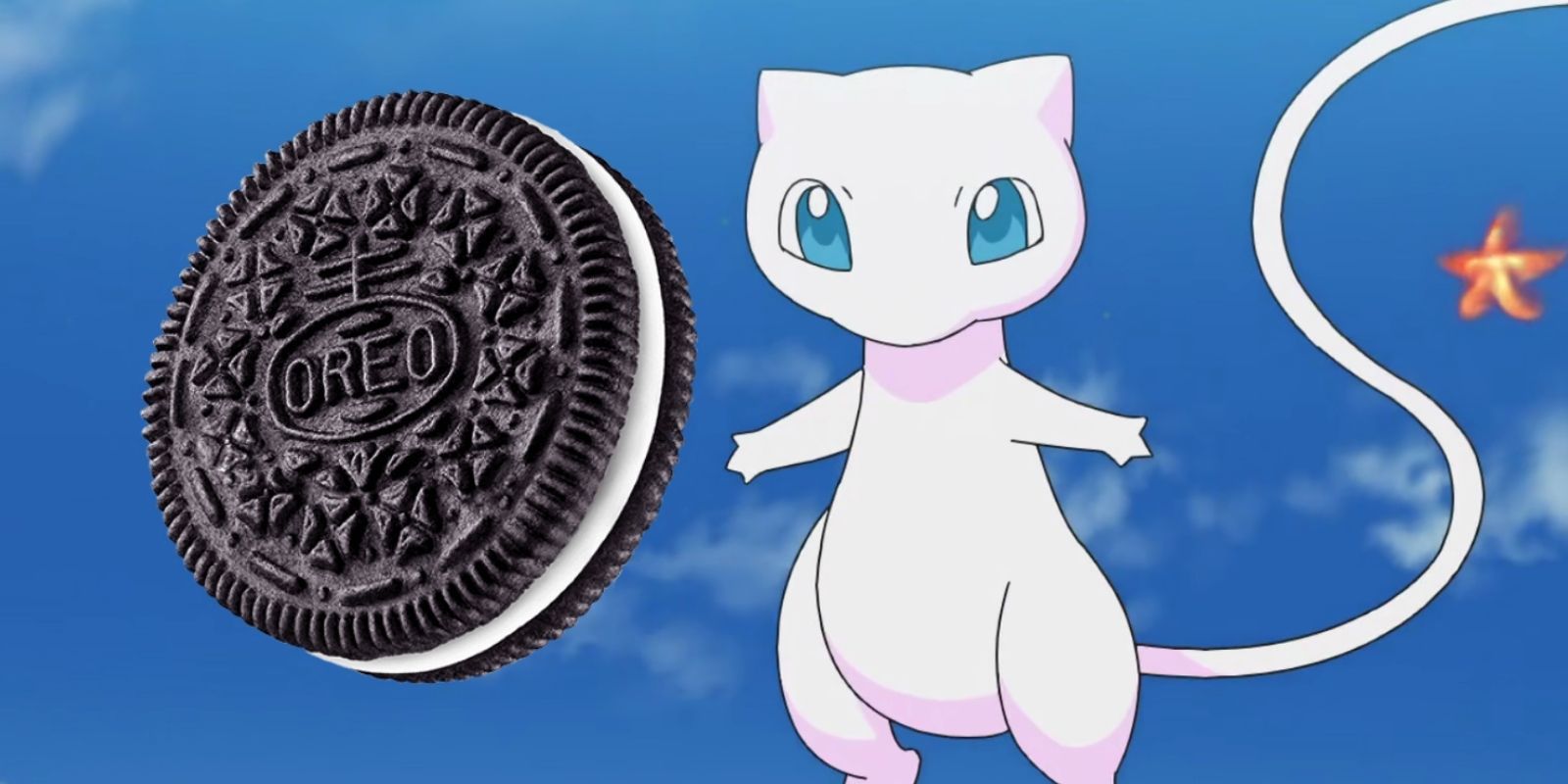 Mythic Pokemon Mew floating alongside a chocolate Oreo