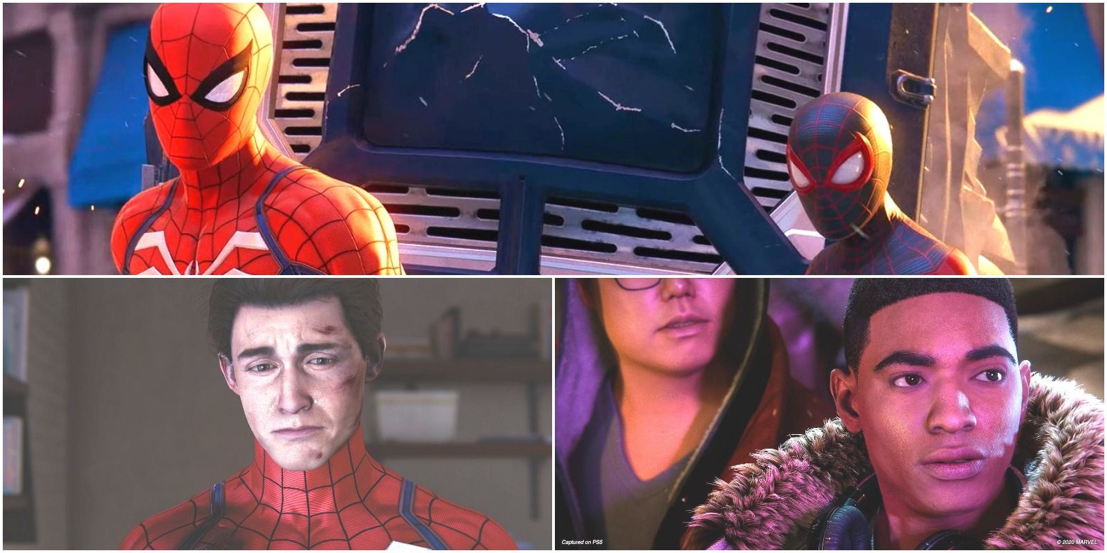 Peter teaching Miles how to be Spider-Man from the video game