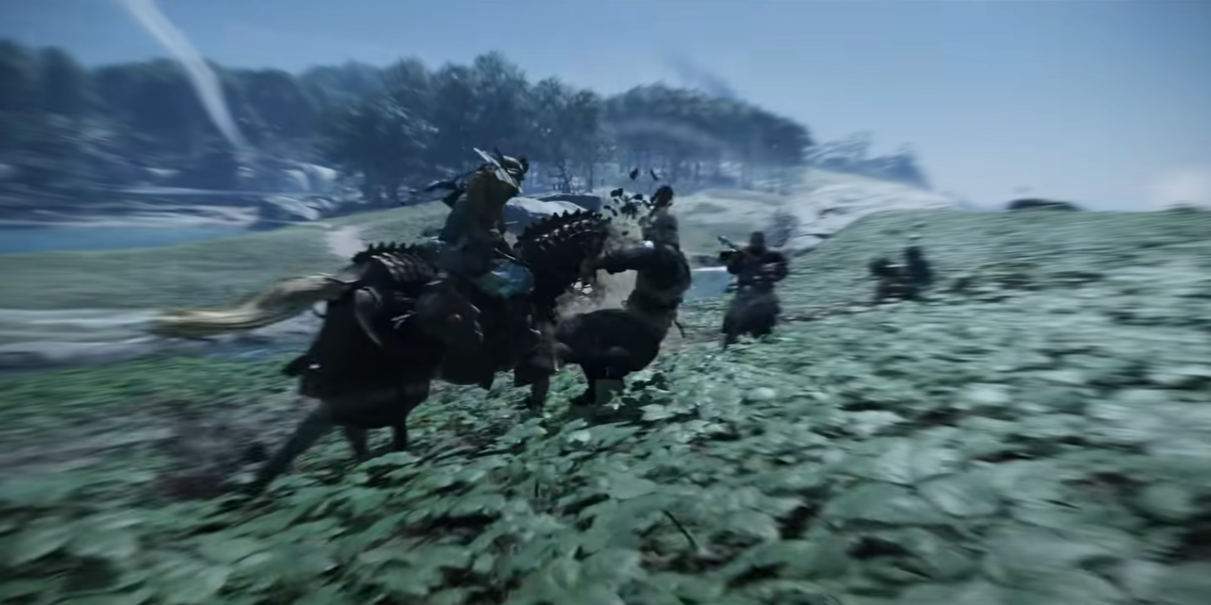 Jin running through enemies on horse back