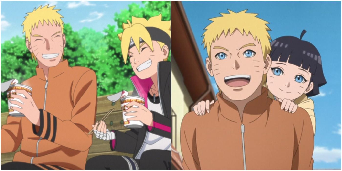 Naruto Eating With Boruto And Carrying Himawari