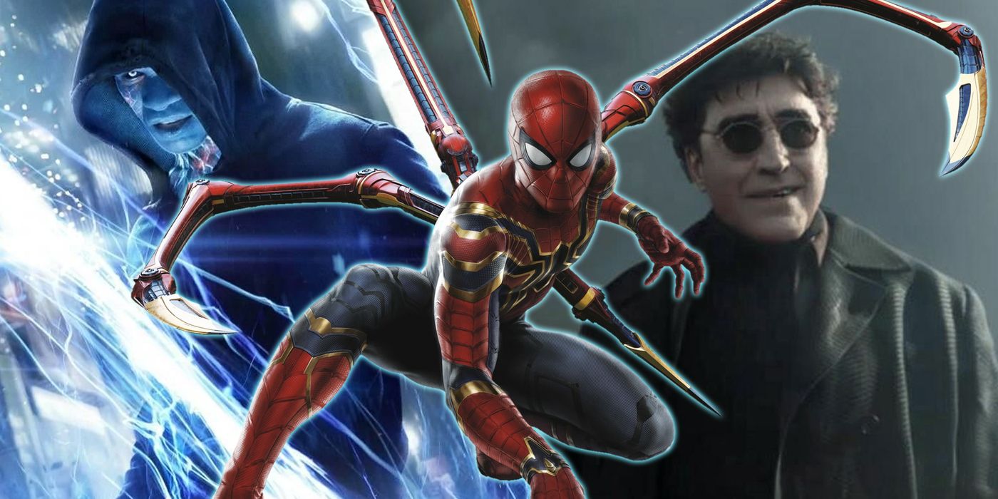 Movie versions of Electro, Spider-Man and Doctor Octopus