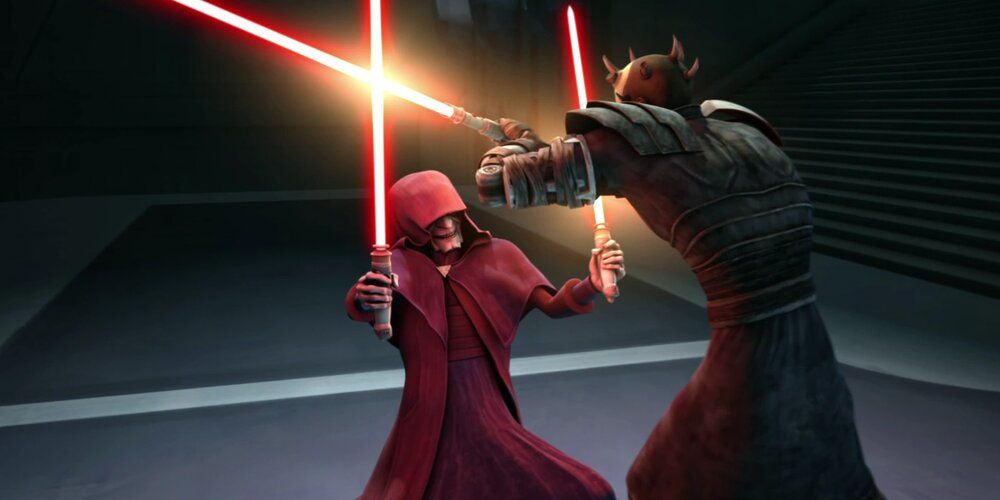 Palpatine duels Savage Opress in Star Wars the Clone Wars episode 'The Lawless'