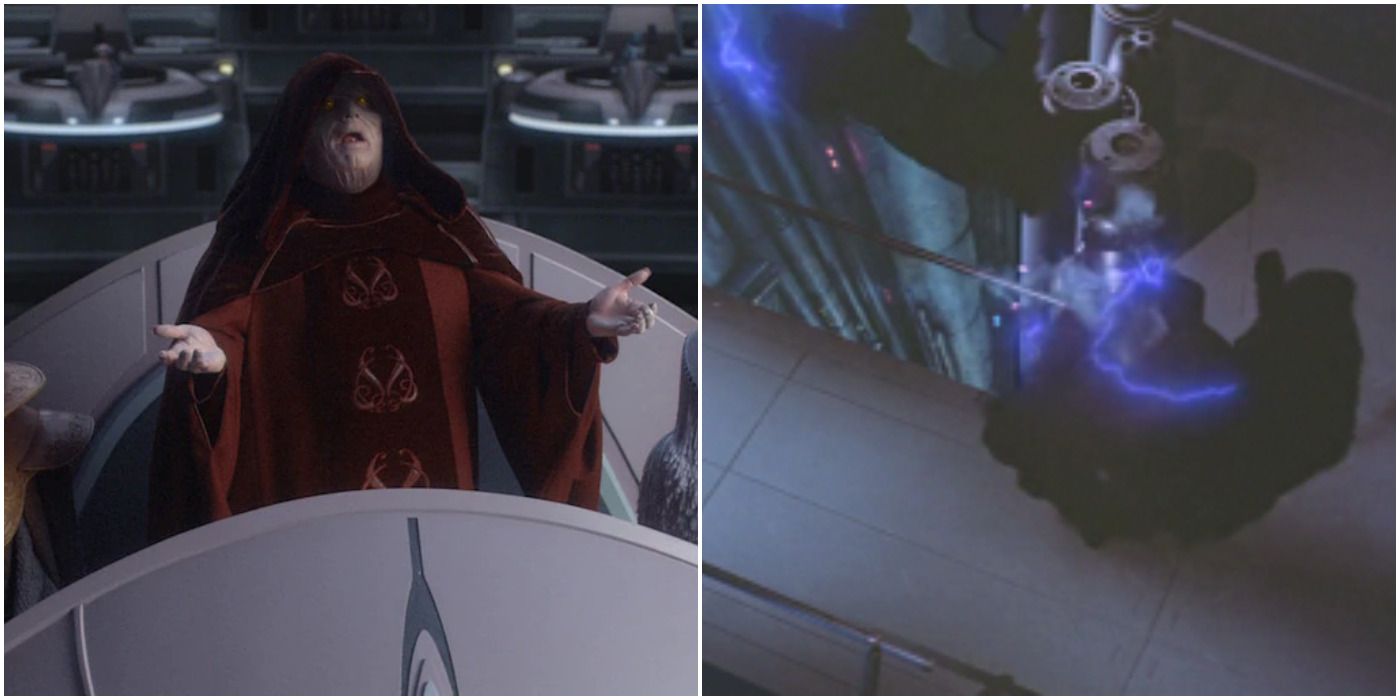 Palpatine declaring himself Emperor and Palpatine killed by Vader