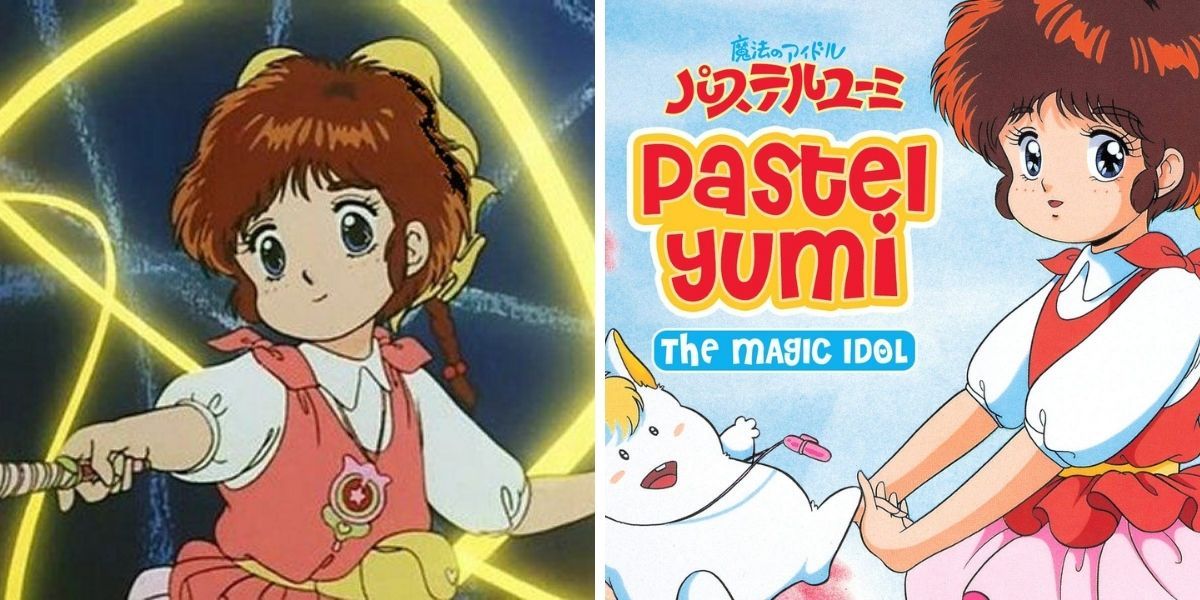 Left image features Yumi Hanazono using her wand from Pastel Yumi, the Magic Idol; right image features the promo image for Pastel Yumi, the Magic Idol with Yumi Hanazono and Kakimaru