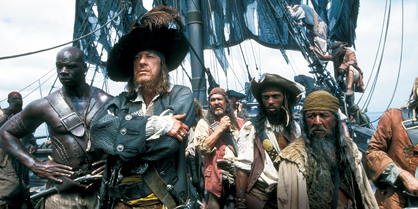 Captain Barbossa and crew in Pirates of the Caribbean