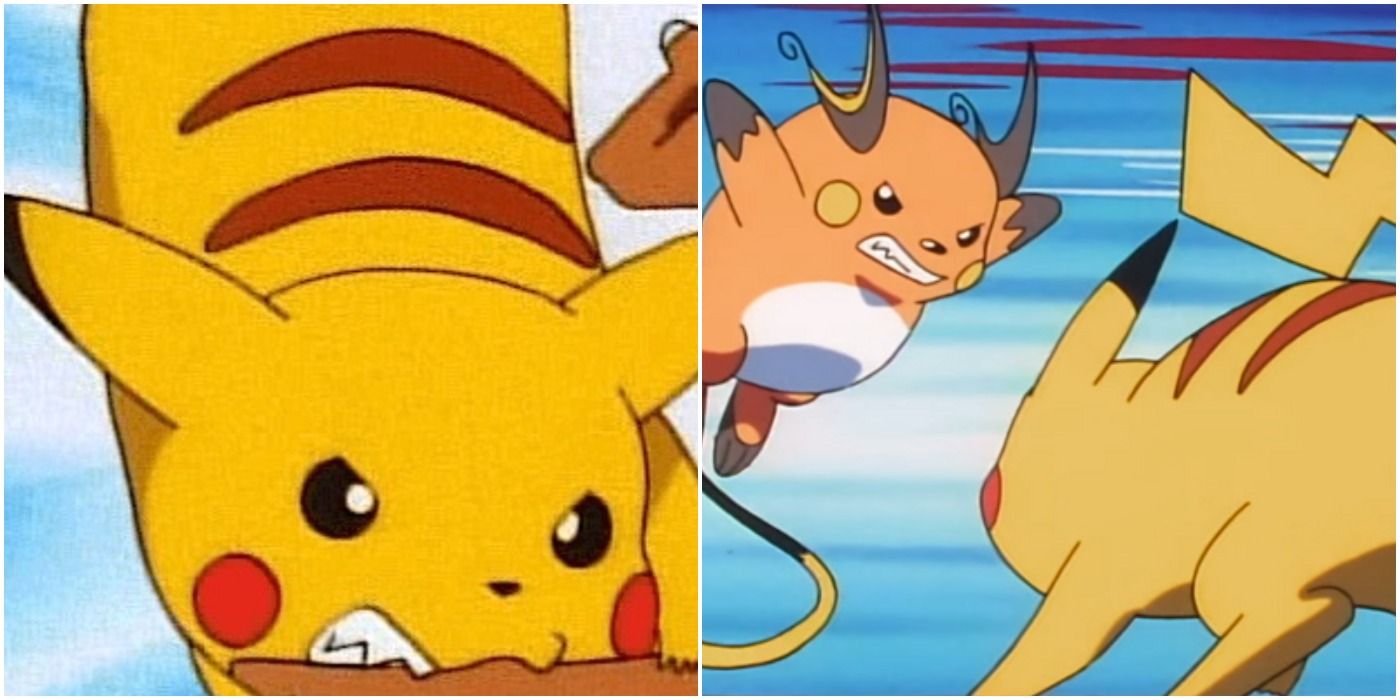 Pokemon Pikachu Biting And Fighting Raichu