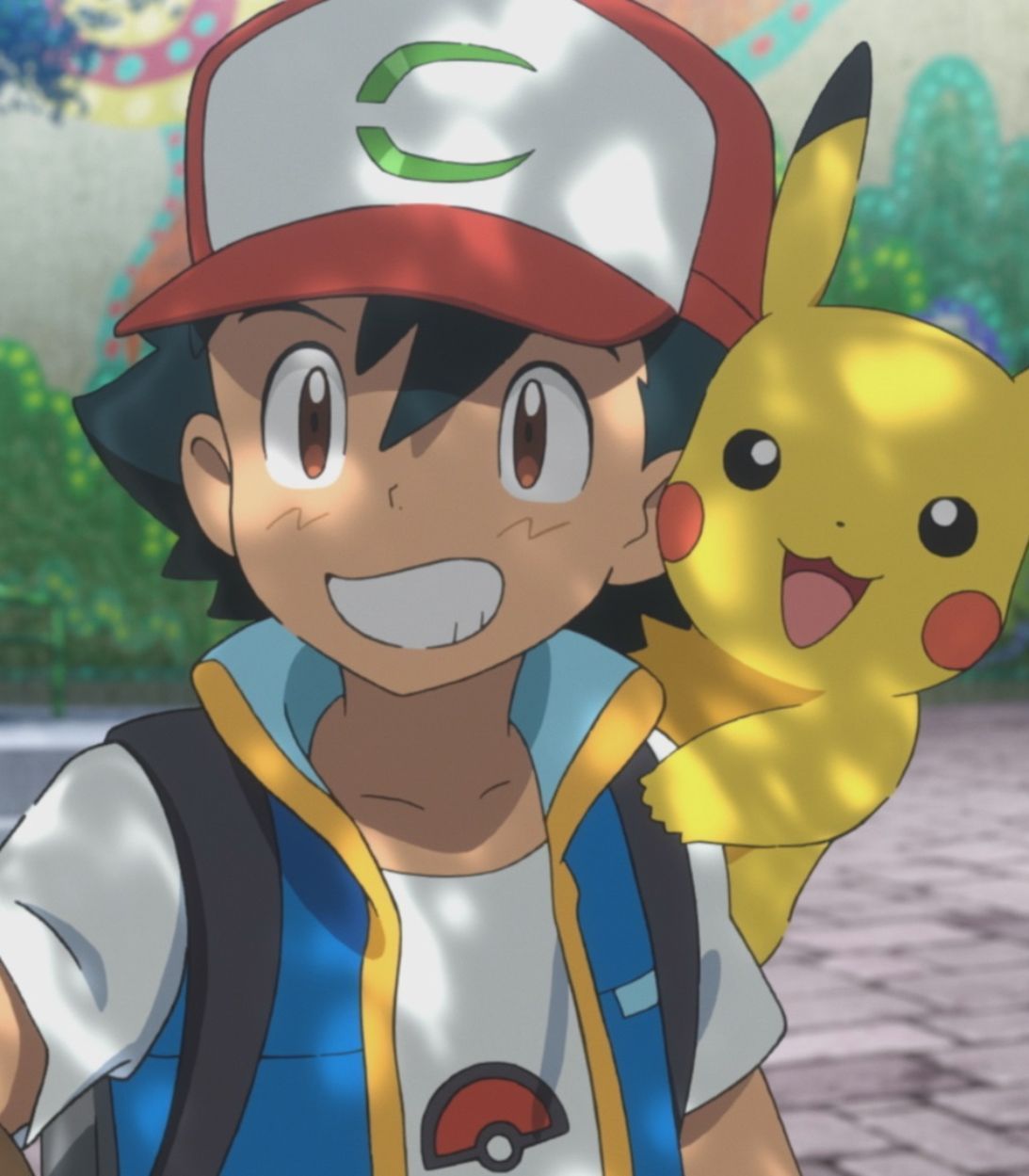 Satoshi and Pikachu smile with excitement in the movie Pokémon Secret of the Jungle