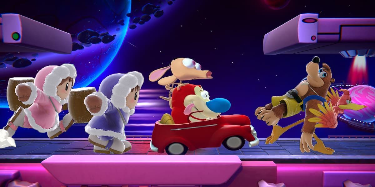 Ren & Stimpy from Nickelodeon All-Star Brawl, Ice Climbers and Banjo & Kazooie from Smash Bros Ultimate