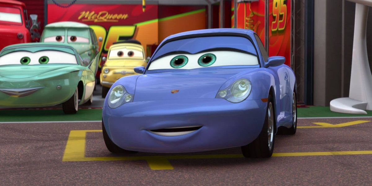 Sally and the residents of radiator springs comfort Lightning McQueen