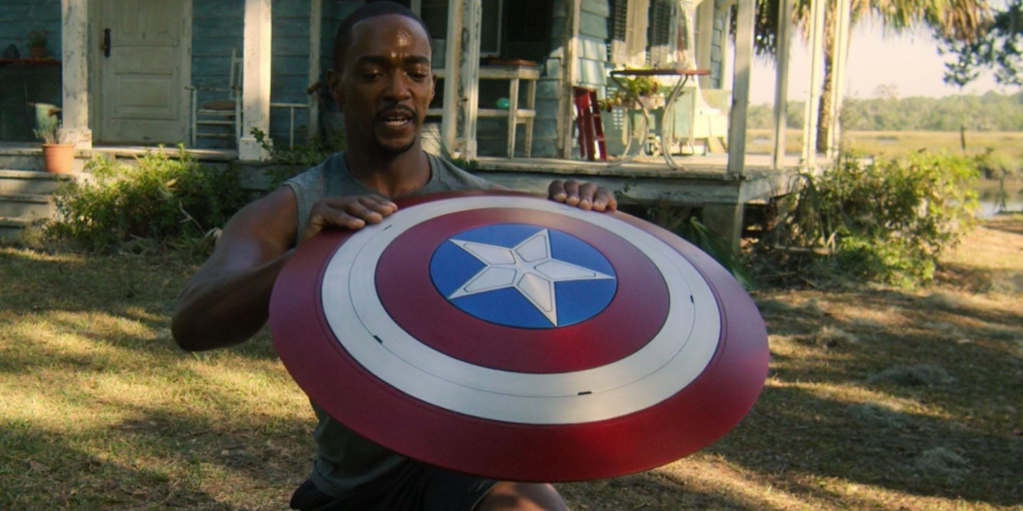 Sam Wilson training with the Shield in Falcon and the Winter Soldier