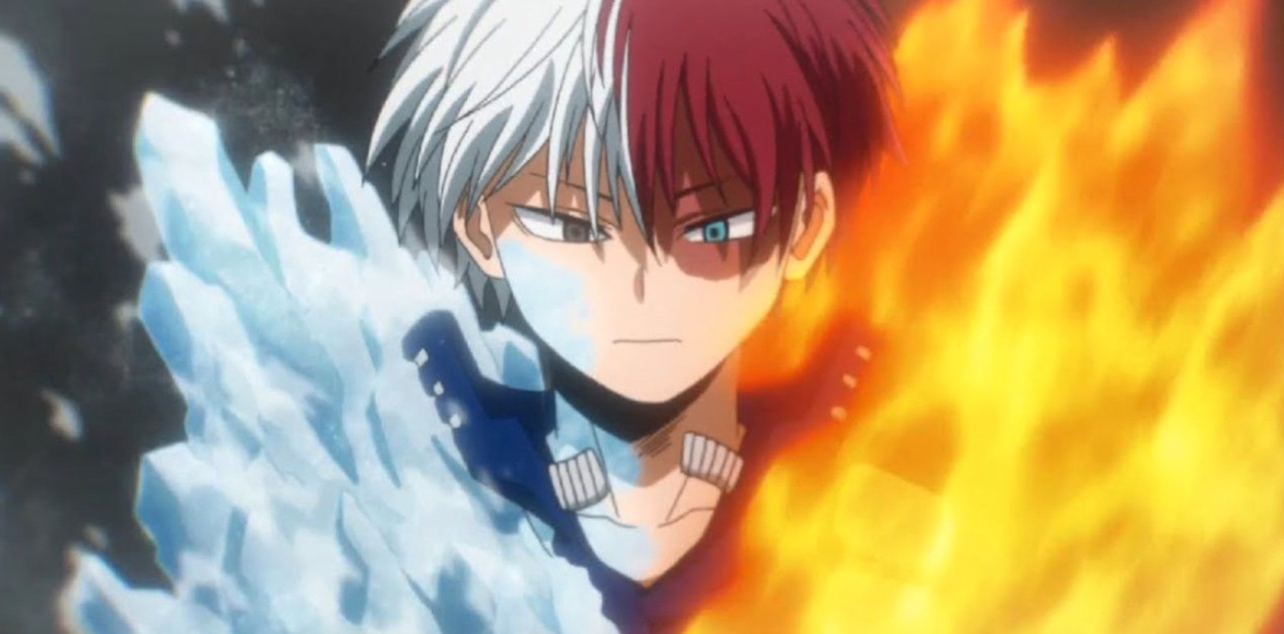 Todoroki using his ice and fire quirk mha