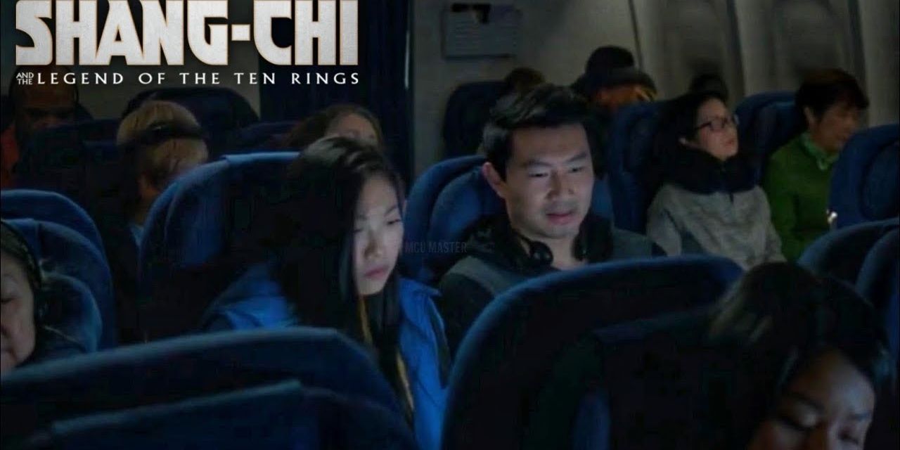 Shang-Chi and Katy on the plane to Macau