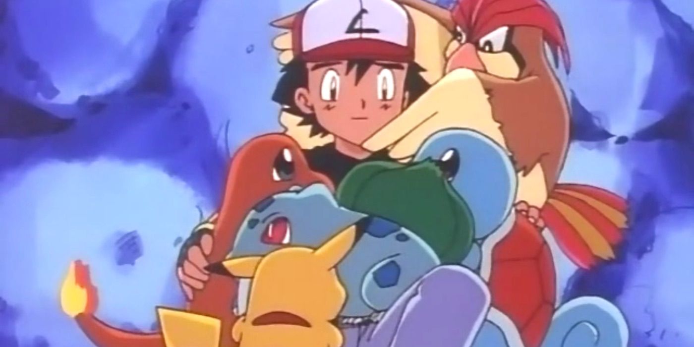 Ash's Pokemon cuddle with him to keep him warm in Pokemon