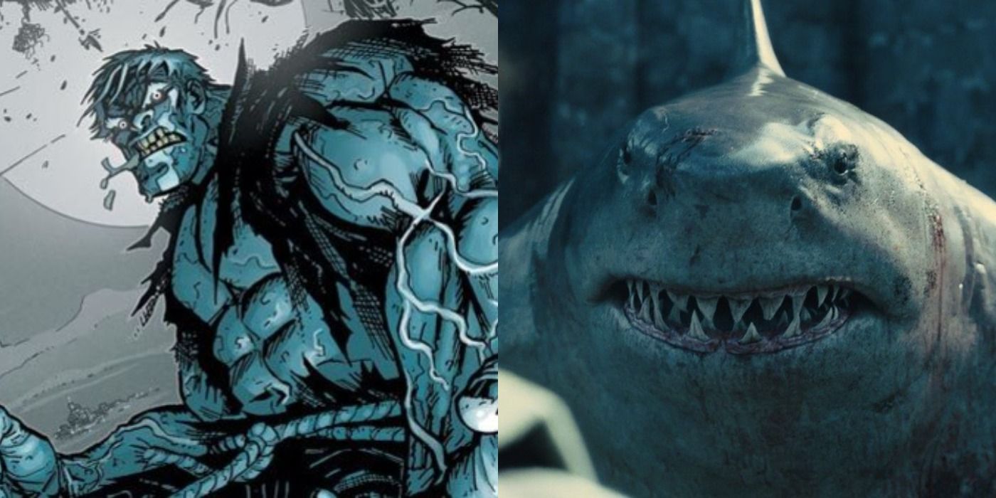 An image of Solomon Grundy from DC Comics next to an image of Nanaue/King Shark in The Suicide Squad.