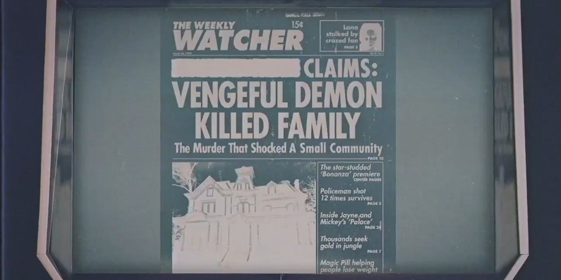 Stranger Things Season 4 Teaser of a microfiche showing an article about the Creel House.