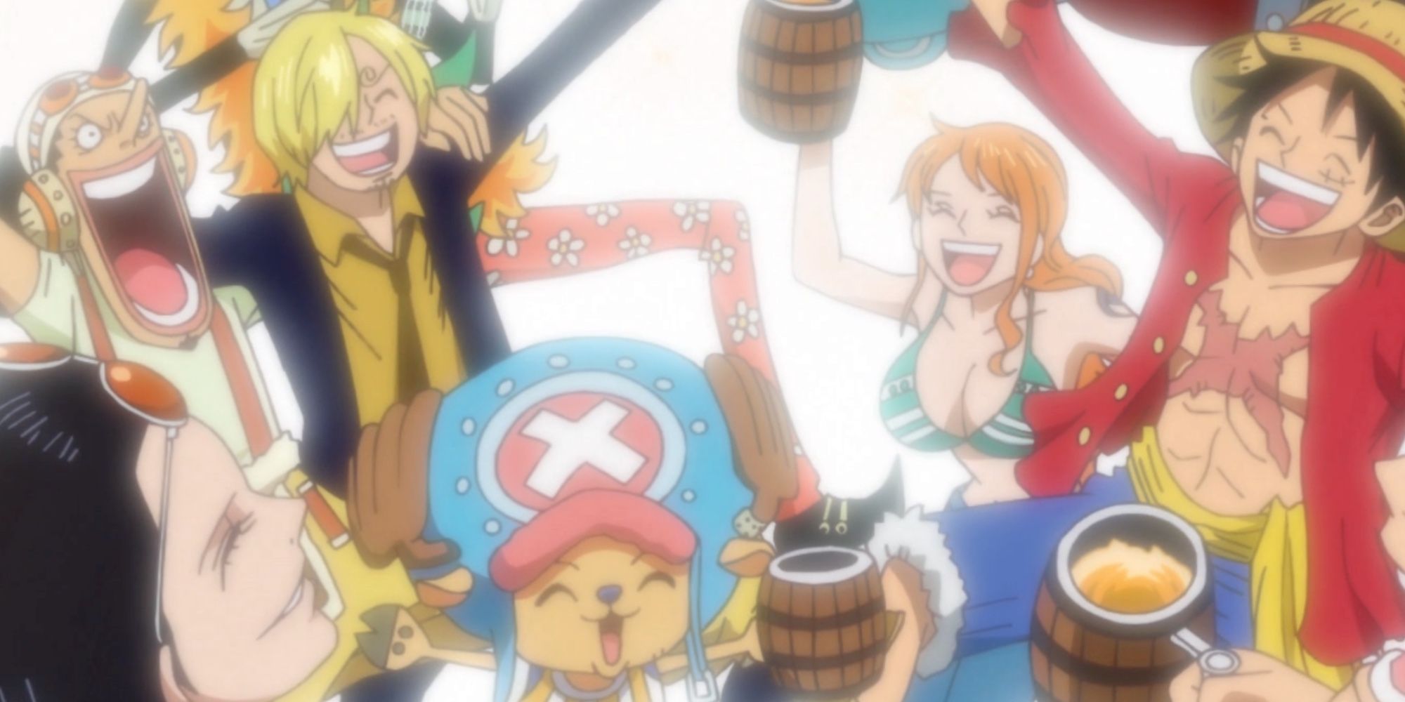 Straw Hats celebrating in One Piece