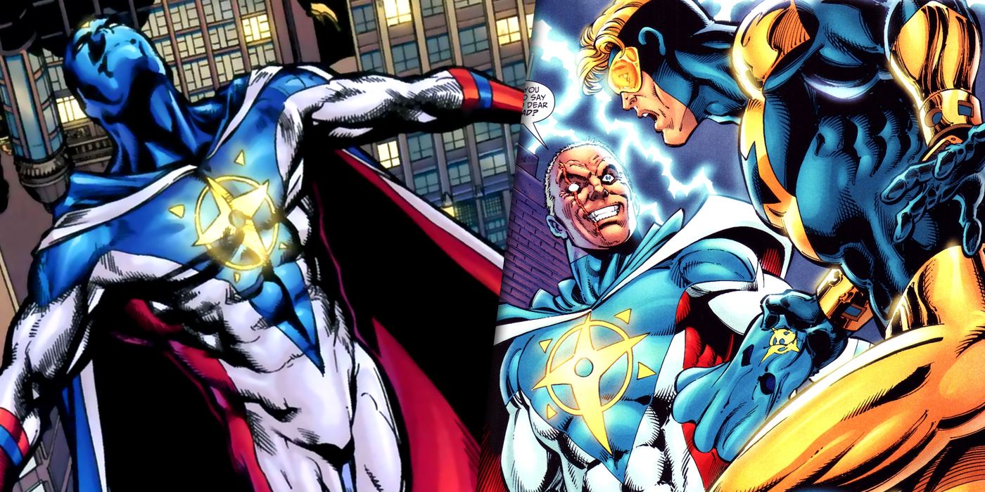 Supernova and Booster Gold with his father split image
