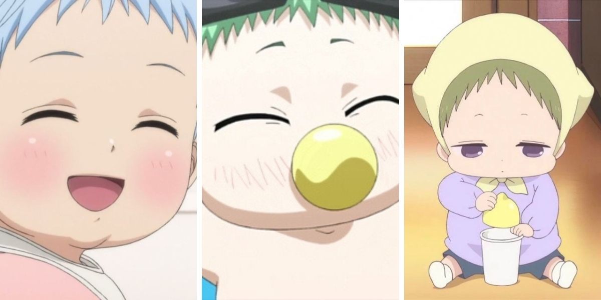 Left image features Tetsuya Kuroko as a baby from Kuroko no Basket; middle image features Beel from Beelzebub; right image features Kotaro Kashima from School Babysitters