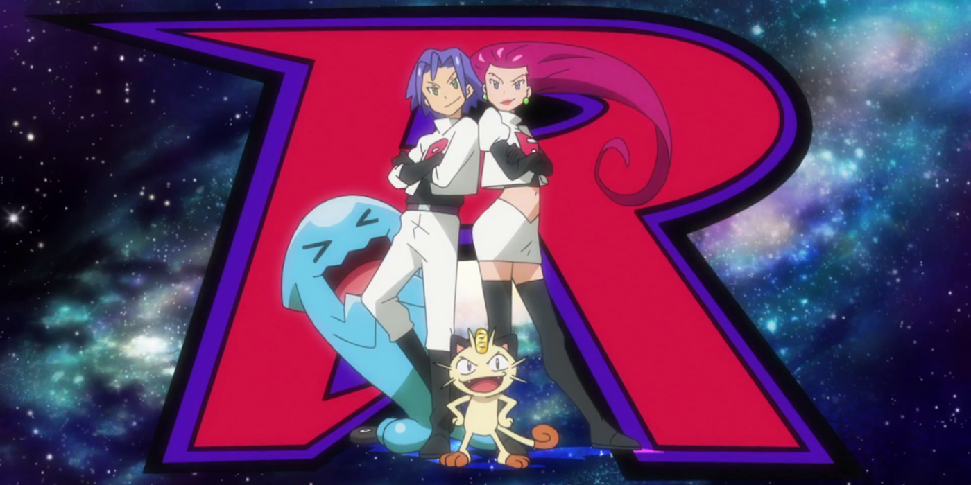 Jessie, James, Meowth, and Wobbuffet of Team Rocket in Pokémon Journeys