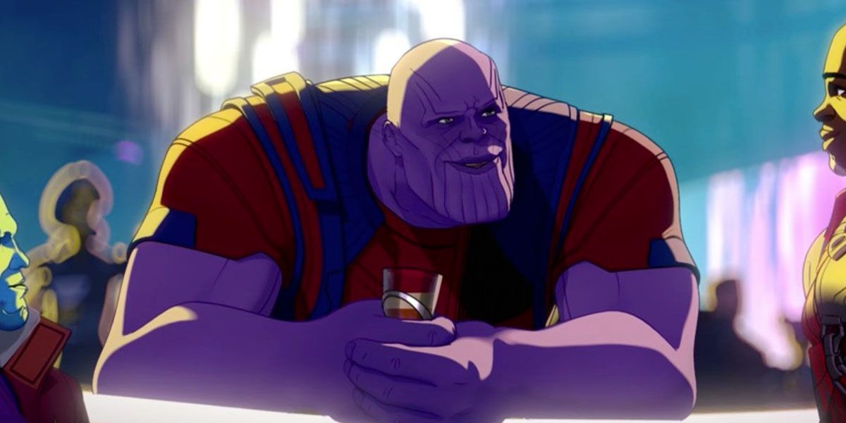 Thanos with a drink in hand in What If?
