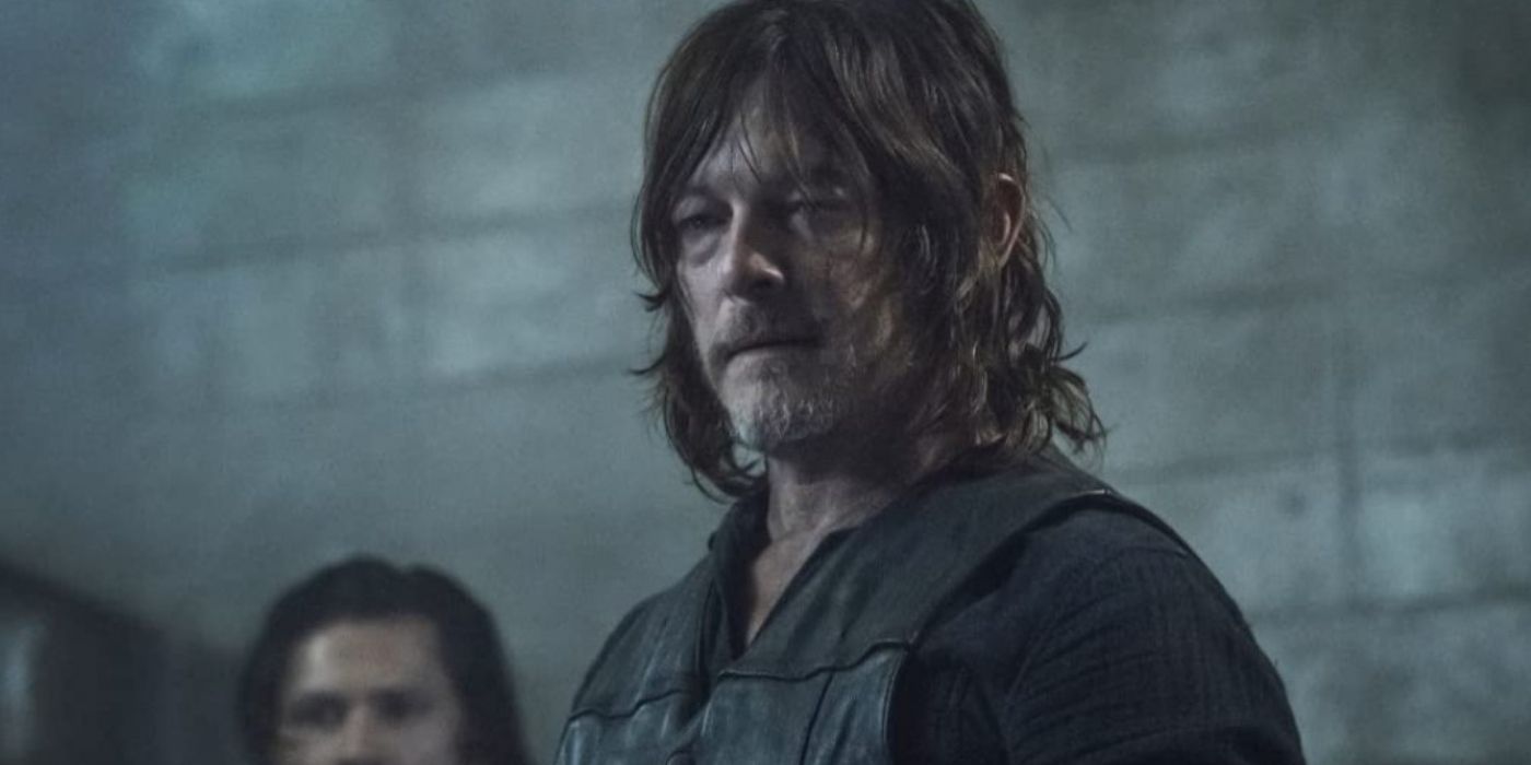 Daryl looks slightly downward in The Walking Dead
