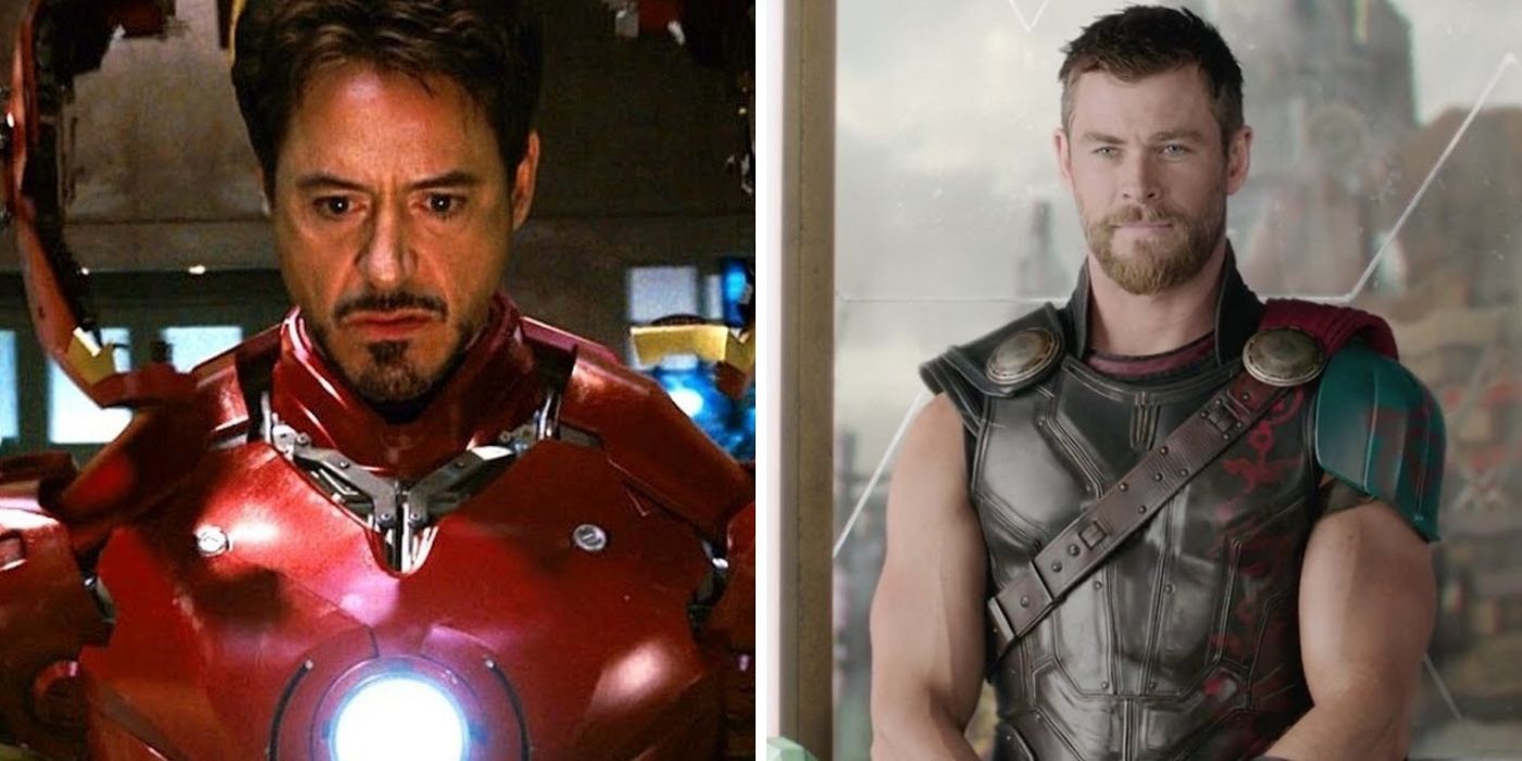 Tony from Iron Man and Thor from Ragnarok side by side