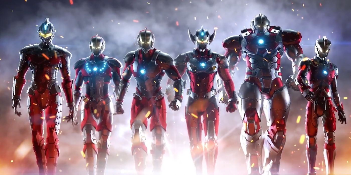 Ultraman and the six Ultra Brothers from season 2 of the Netflix anime.