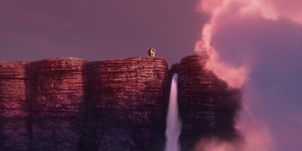 Carl and Ellie's house ends up at Paradise Falls in Up Pixar movie