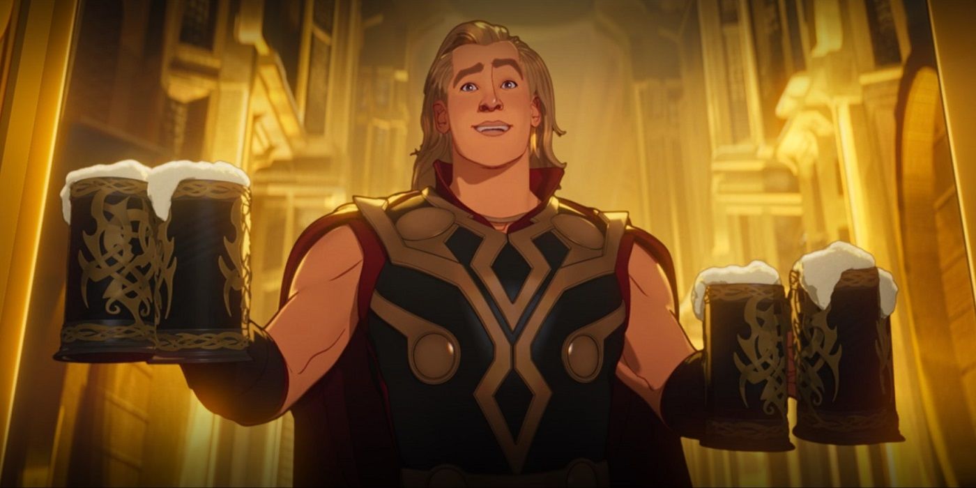 Party Thor brings a fresh round of brew to his friends.
